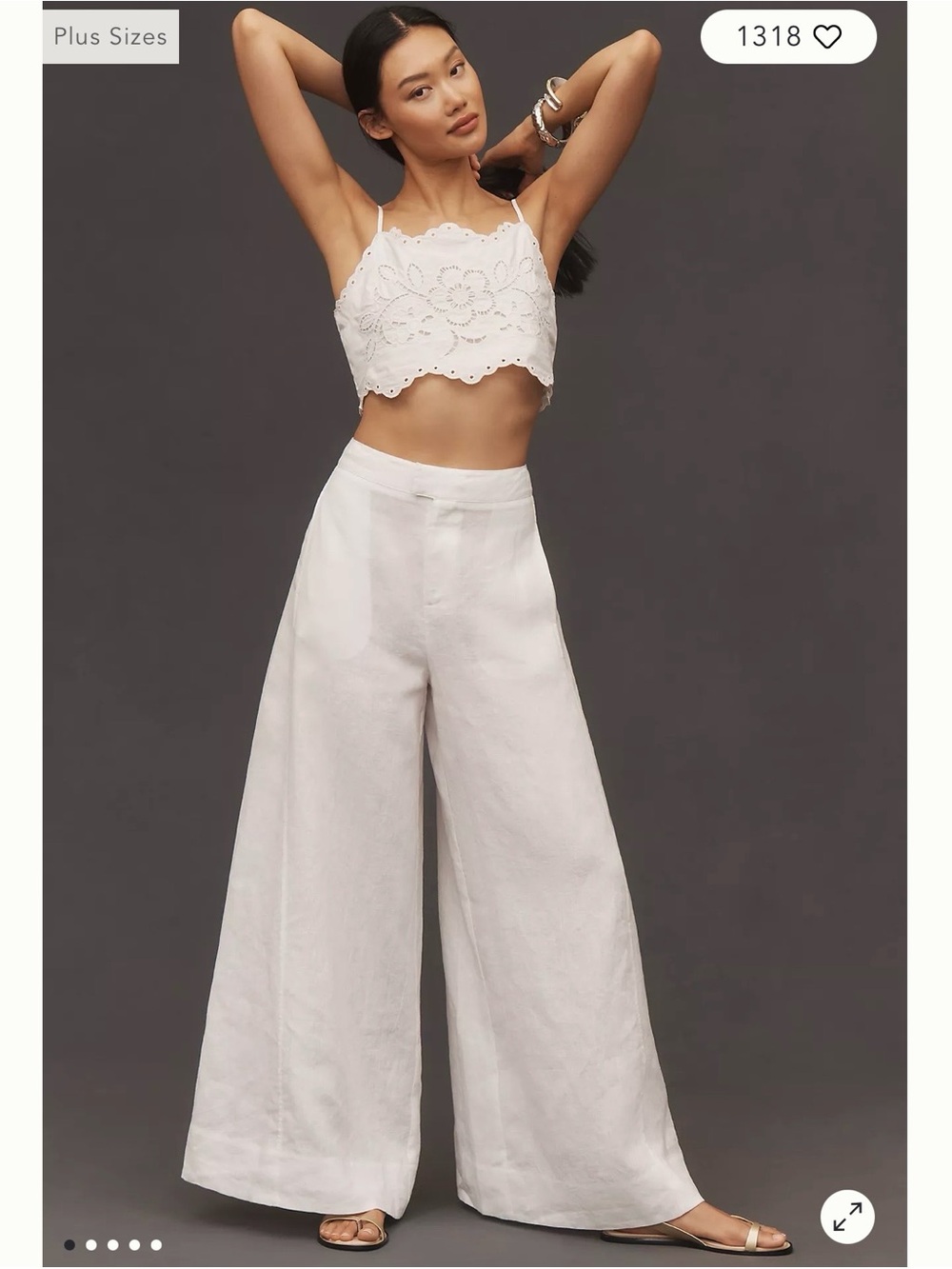 By Anthropologie White 100% Linen High Rise Palazzo Wide Leg Pants Size 8
